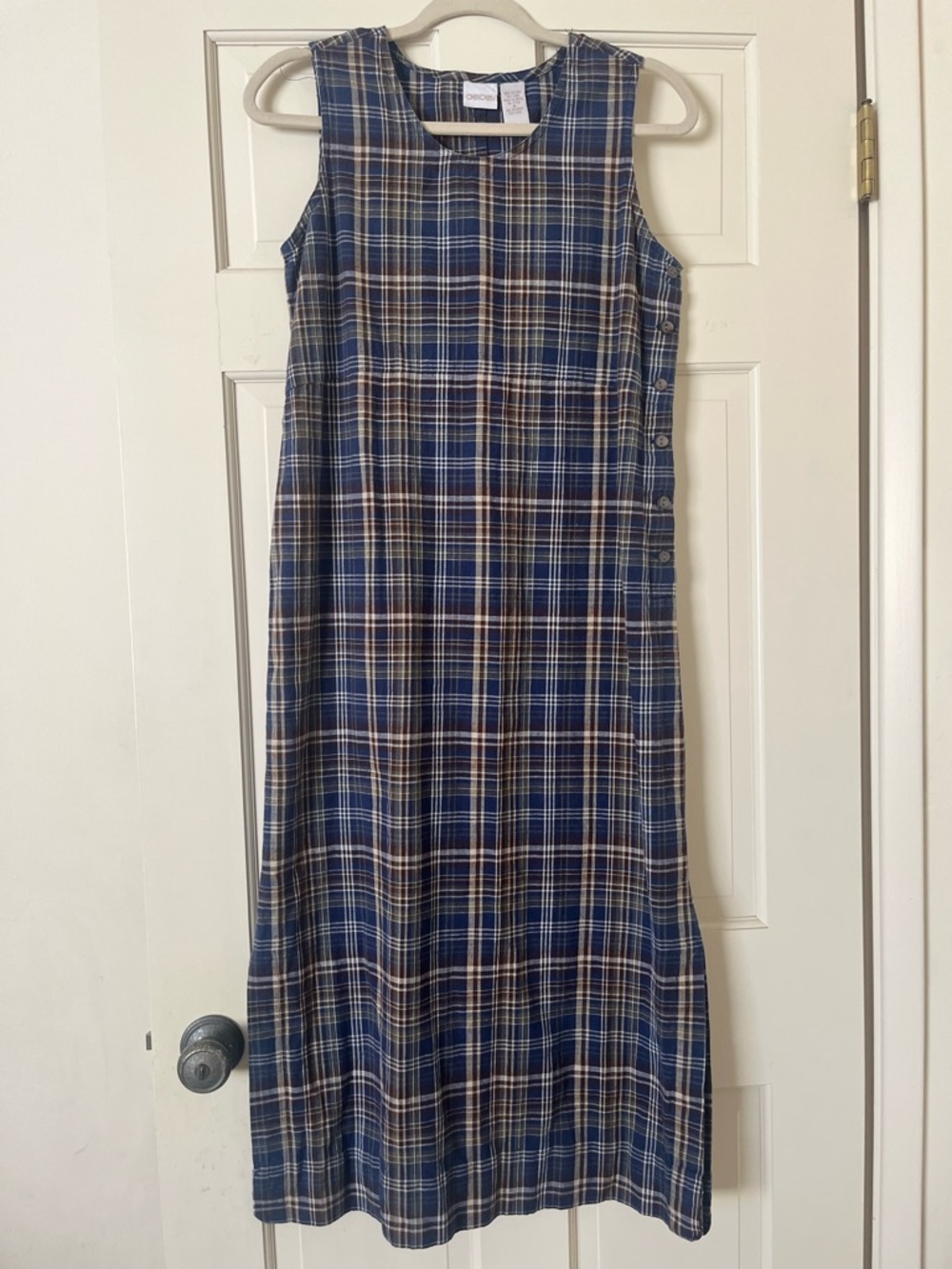 VTG Cherokee Women’s Size M Plaid Linen Blend Dress Button Up Cottagecore Y2K